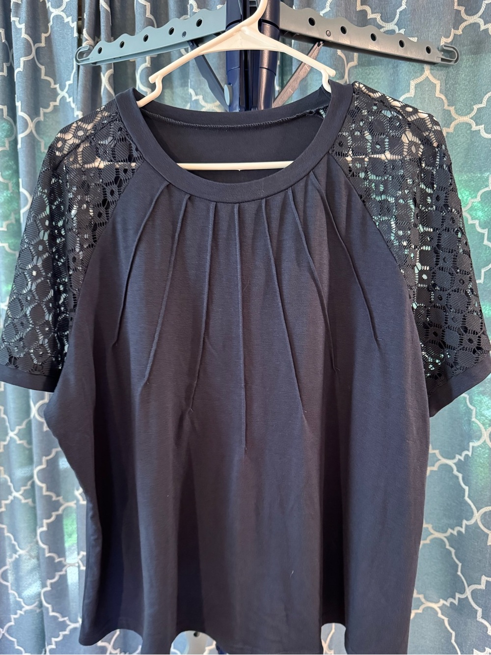 Blue Lace Sleeve Women’s Top